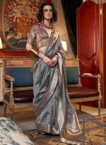 Moss Chiffon Grey Traditional Wear Weaving Saree